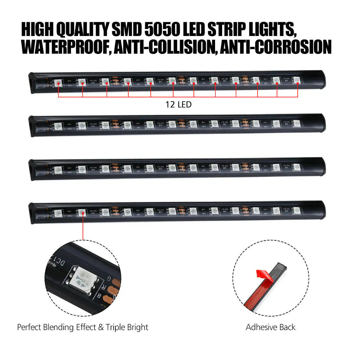 4X 48LED RGB Car Interior Atmosphere Light Strip Bar