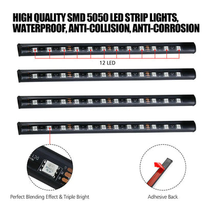 4X 48LED RGB Car Interior Atmosphere Light Strip Bar